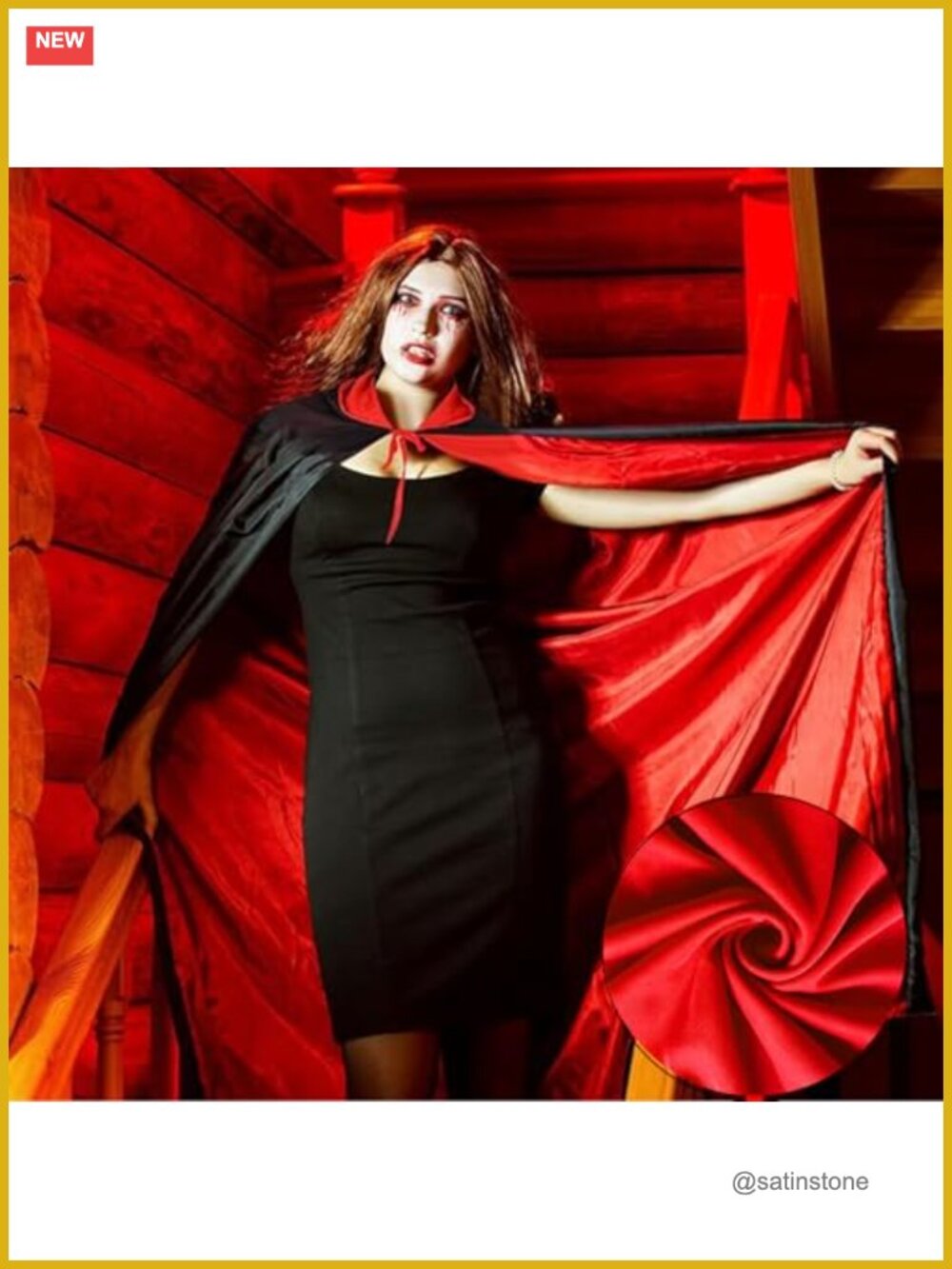 Hooded Vampire Cape Reversible Polyester Cloak Cosplay Halloween - Picture 6 of 6